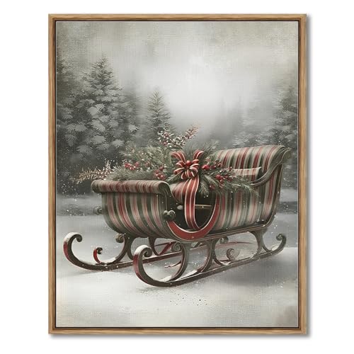 AIMAILON Vintage Framed Canvas Christmas Wall Art Decor Christmas Prints Winter Snowy Roads...