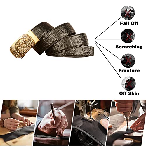 Men's Ratchet Dress Belt - Engraved Western Eagle Gold Buckle With Crocodile Embossed Strap4