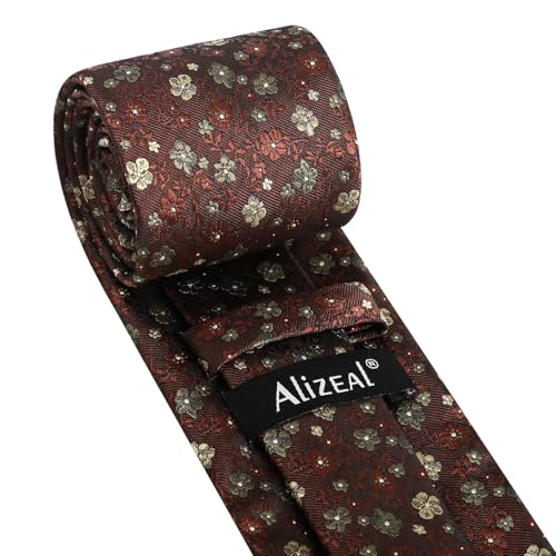 Image of Alizeal Mens 3.15inches Exquisite Floral Tie with Small Flower Printed Pocket Square