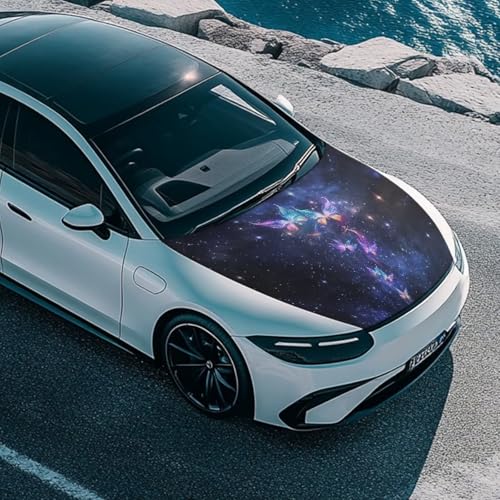 Image of Galaxy Butterfly Car Hood Cover Polyester Elastic Fabrics Can be Washed Suitable for SUV Trucks Universal for Cars