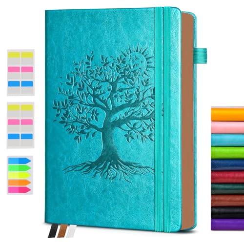 Image of Vintage Leather Journal - 300 Page Lined Journal for Women Men, A6 Small Notebook with 2 Elastic Straps, 3 Ribbons, Pen Holder, Pocket Notebook for Work, Travel, Writing, Daily Diary (3.7 inch x 6.8 inch)