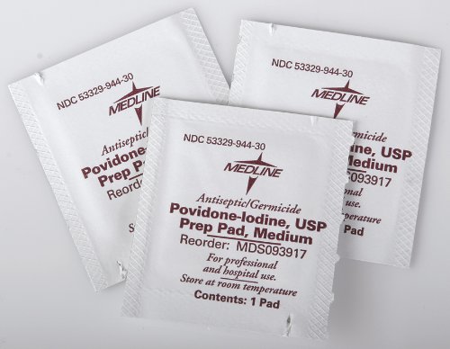 Medline MDS093918 Almohadilla de preparación de povidona yodada sin látex, tamaño mediano (paquete de 3000)
