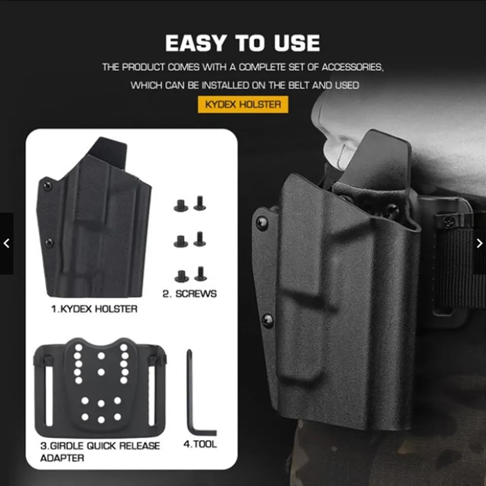 K.ydex Holster Tactique Léger pour G 17/19/19X/45 avec TLR-1 Flashlight Pistol Holster Quick Release QLS Kit Airsoft Gear