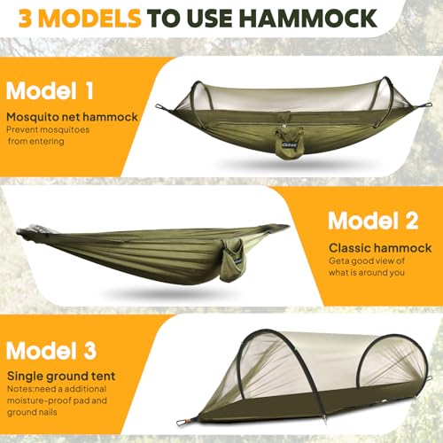Chihee Ultra-Light Travel Camping Hammock Pop-up Net Hammock 660lbs Load Capacity,Breathable,Quick-Drying Parachute Nylon 2 Premium Carabiners,2 Tree Slings Included for Outdoor Backpacking Hiking - Image 5
