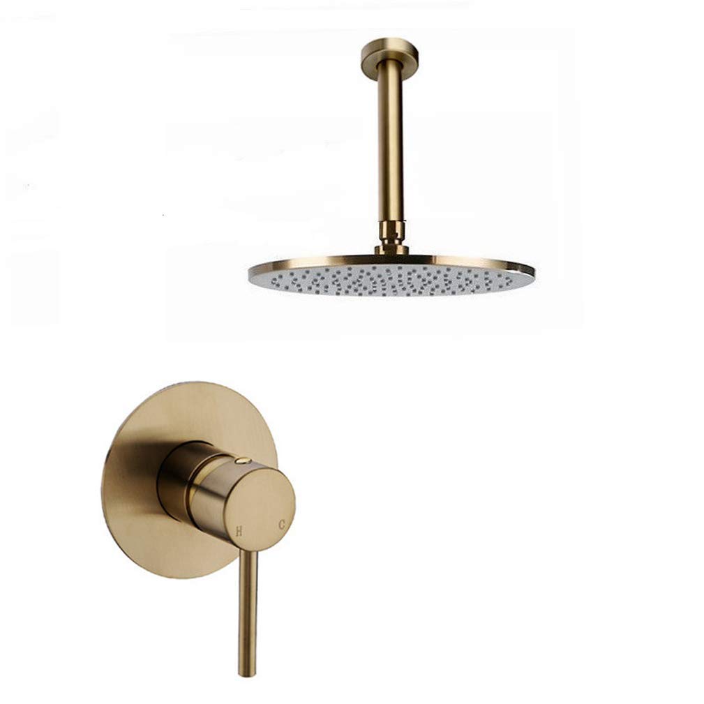 QUSYZD Shower System,Brushed Gold Solid Brass Bathroom 8-10" Shower Head Shower Faucet Ceiling Mounted Shower Arm Mixer Water Set, Luxury Shower Set,8Inch,8inch,10inch