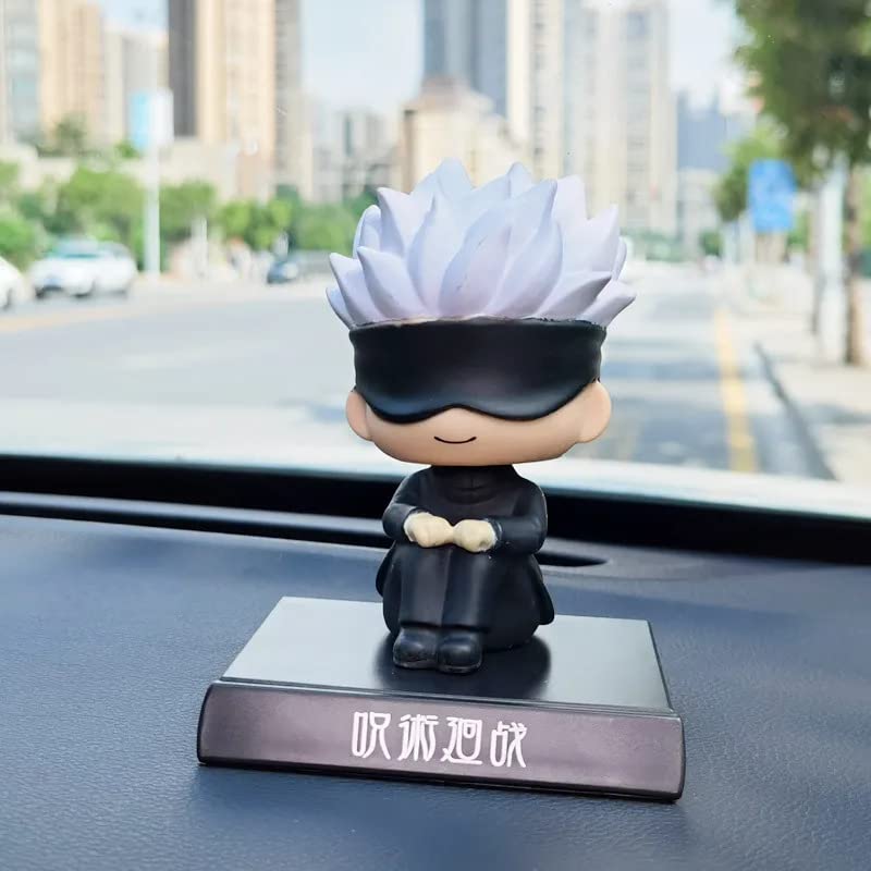 Image of Awestuffs Phone Holder Bobblehead Action Figure for Car Dashboard, Office Desk & Study Table (Pack of 1) (Satoru Gojo Sitting)
