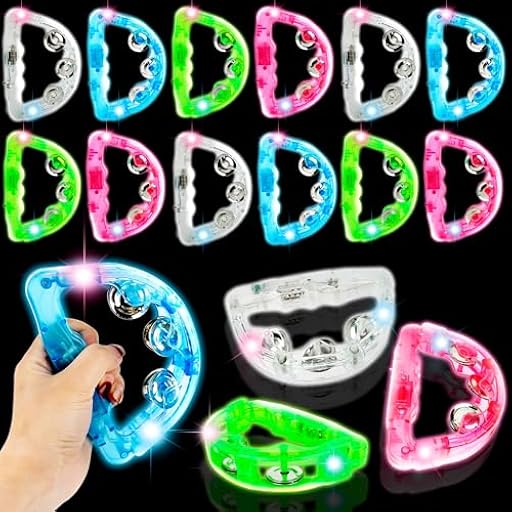 16 panderetas LED musicales con luces LED, panderetas de mano coloridas que brillan en la oscuridad para bodas, fiestas, instrumentos de percusión | Ya disponible en tu tienda friki favorita! En mundofriki.es!