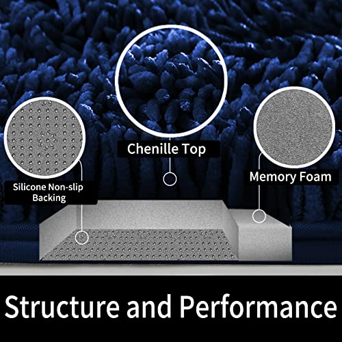 Image of Yimobra Long Bathroom Rug Non Slip 44x24 Inch, Extra Thick Soft Absorbent Chenille Bath Mat, Machine Washable Quick Dry Bath Rugs for Bathroom Floor, Tub and Shower, Home Decor Accessories, Dark Blue
