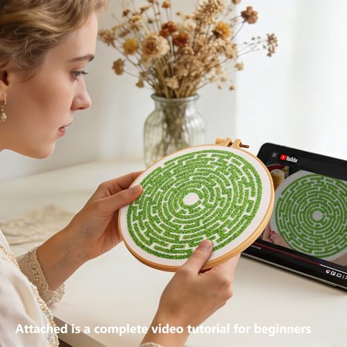 Image of Maze Embroidery Kits for Beginners Adults Funny Hand Embroidery Art Kits, Cross Stitch Kits for Beginners DIY Craft Kits for Adults Women, Entire Set of Embroidery Supplies【Full-length Video Tutorial】