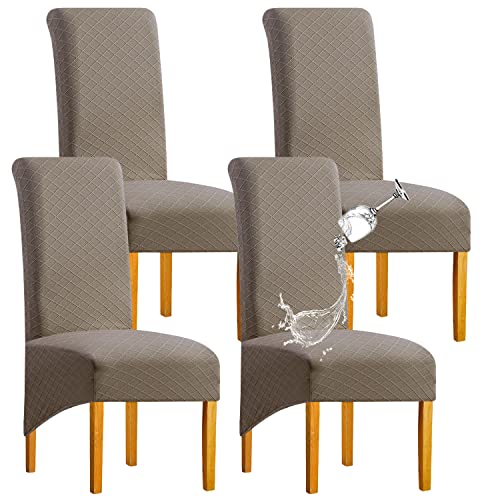 SHENGYIJING 1/2/4/6 PCS Diamond Lattice Stretch Imperméable XL Housses de Chaise pour Salle à Manger, Spandex Haut Dossier Grande Chaise de Salle à Manger Housses(Taupe,4 pièce)