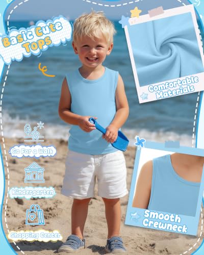 Image of Yooo's Vivi 3 Pack Toddler Boys Tank Tops | Toddler Boys Undershirts, 18M-5T, Sleeveless Muscle Shirt, Kids Athletic Tops, Crewneck, Summer, Loose, Basic, Sport, Play