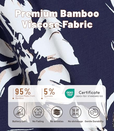 Image of NACHILA Nightgowns for Women-Viscose Made from Bamboo, V Neck Sleepshirts Short Sleeve Sleepwear Cool Nightshirt