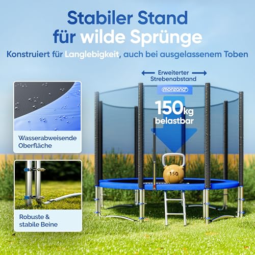 Monzana Trampolin Ø 305 cm TÜV SÜD GS Zertifiziert Komplettset inkl. Sicherheitsnetz, Leiter, Randabdeckung & Zubehör – Kindertrampolin Gartentrampolin - 5
