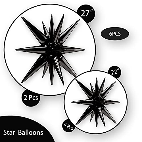 Blingabc Star Foil Balloons Black Explosion 6Pcs 14 Point Cone Balloons Magic Starburst Balloons Large For Wedding Anniversary Backdrop Birthday Party Decorations(27 & 22 Inch) #TOP1