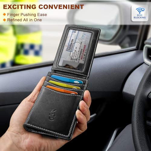 KEMISANT Men Wallet, Slim Leather Wallet Money Clip Magnetic Closure ID Windows 14Cards RFID Blocking4