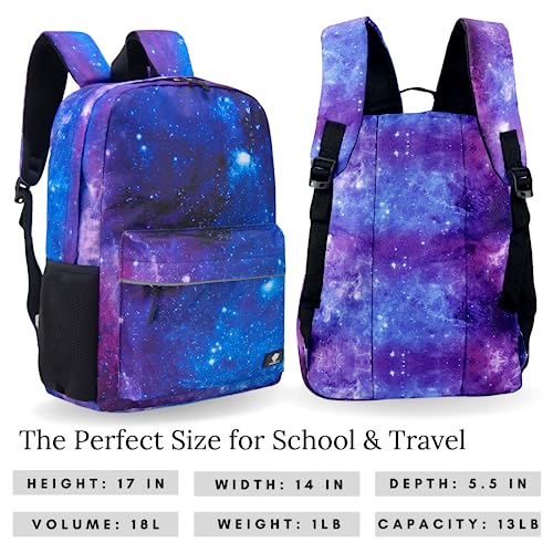 Image of Fenrici Galaxy Backpack with Lunch Box & Bento Box Matching Set, Laptop Backpack, Insulated Lunch Bag for Girls, Boys, Bento Box with 5 Compartments, Purple Galaxy, Pastel Blue