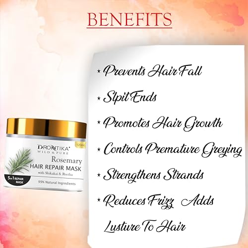 Image of Drontika Wild & Pure Korean Rosemary Oil Hair Mask - For Dry & Frizzy Hair, Smoothening & Hair Fall Control | With White Fenugreek & Camellia - 120ml (1 Count)