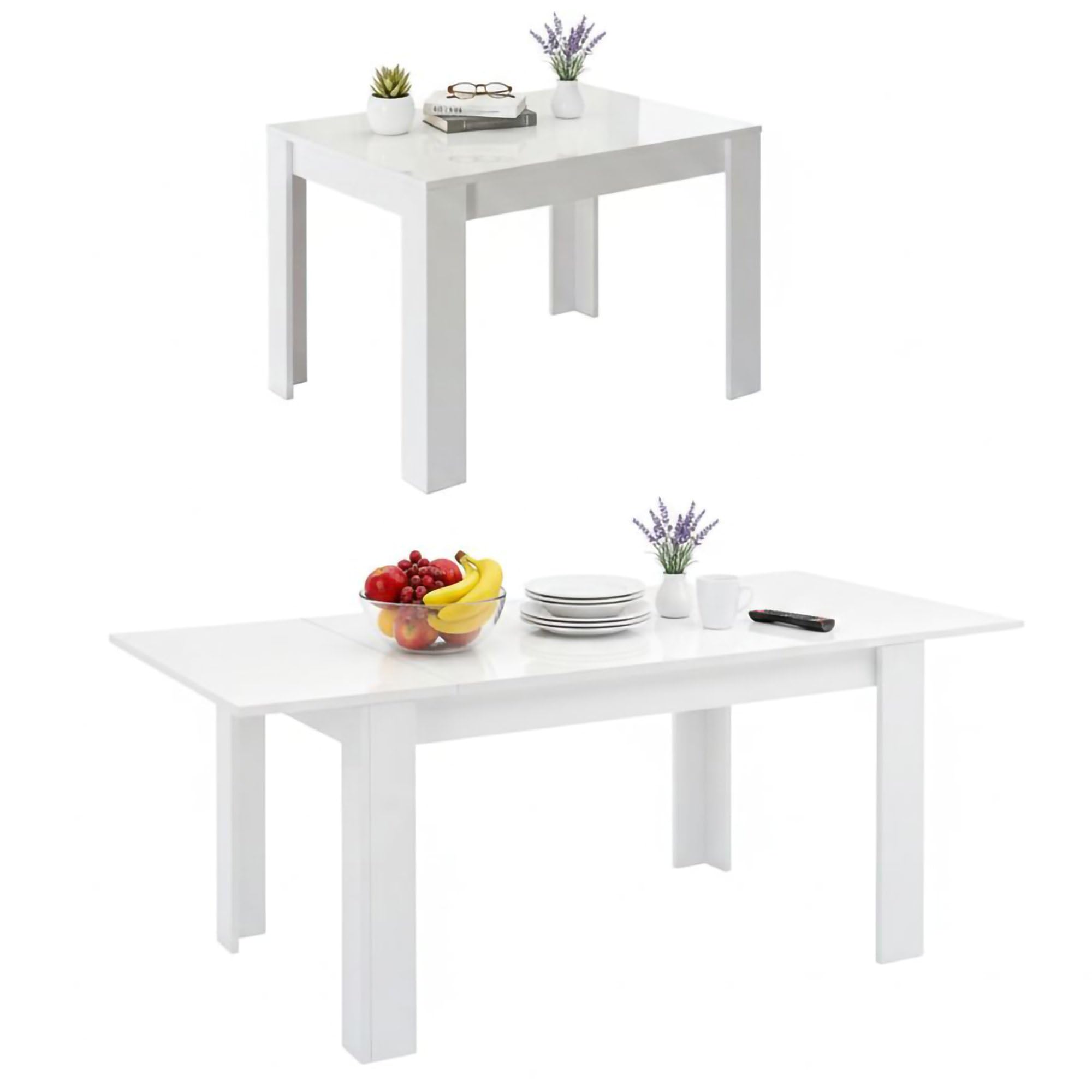 Dmora - Ausziehbarer Tisch Corbara, Küchenkonsole, Esstisch mit Verlängerung, Ausziehbares Küchenregal, Made in Italy, 137x90 h79 cm, Glänzendes Weiß