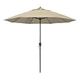9' Rd Aluminum Patio Umbrella, Crank Lift, Auto Tilt, Black Finish, Sunbrella Antique Beige