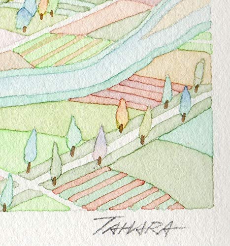 Amazon | 田原健二 「街道沿いの風景」 ナイーフアート 水彩画 絵画 額