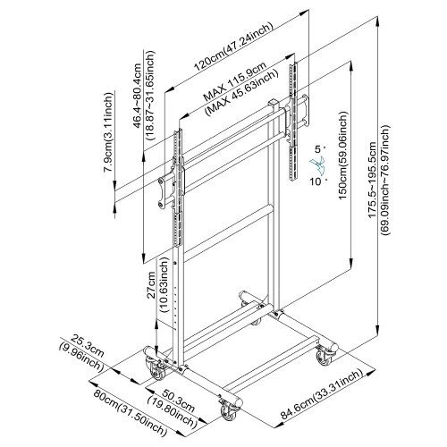 Soporte móvil ergonómico ajustable para TV 56-70 pulgadas miniatura 2
