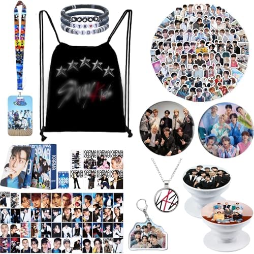 Stray Gifts Set, Including Drawstring Bag Backpack, Necklace, Postcards, Bracelets, Button Pins, Stickers, Lanyard ID Holder, Keychain, Phone Ring Holder