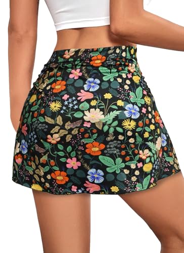 Herou Women's Summer Casual Floral Mini Skirt Cover-up A Line Skirt with Stretchy Hidden Elastic Waistband3