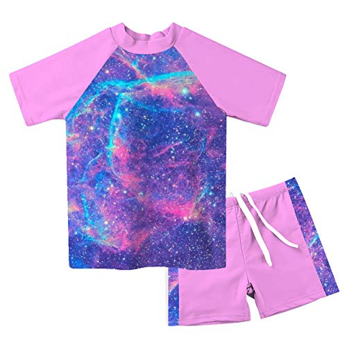 Image of Lovekider Girls Swimsuits Two Piece Rash Guard Set Short Sleeve Bathing Suit Liner Swimwear with Sun Protection 3-12T