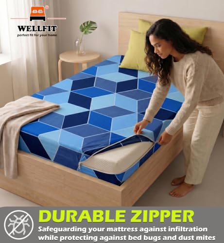 Image of WELLFIT Premium Glace Cotton 300 TC Mattress Cover /Protector for Single Size Bed with Zip /Chain /3x6 ft / 36x72x6 inch