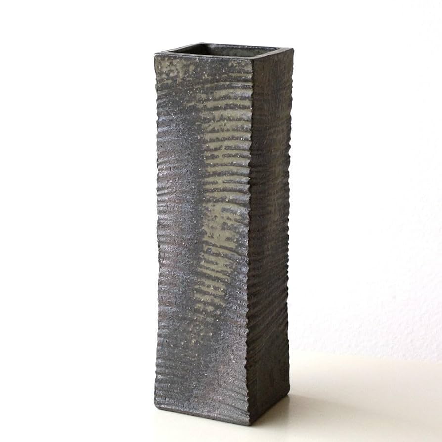 ★焼締め★ 花入れ 〜値下げ Amazon.co.jp: 花瓶 一輪挿し おしゃれ 花器 和風 信楽焼 角柱