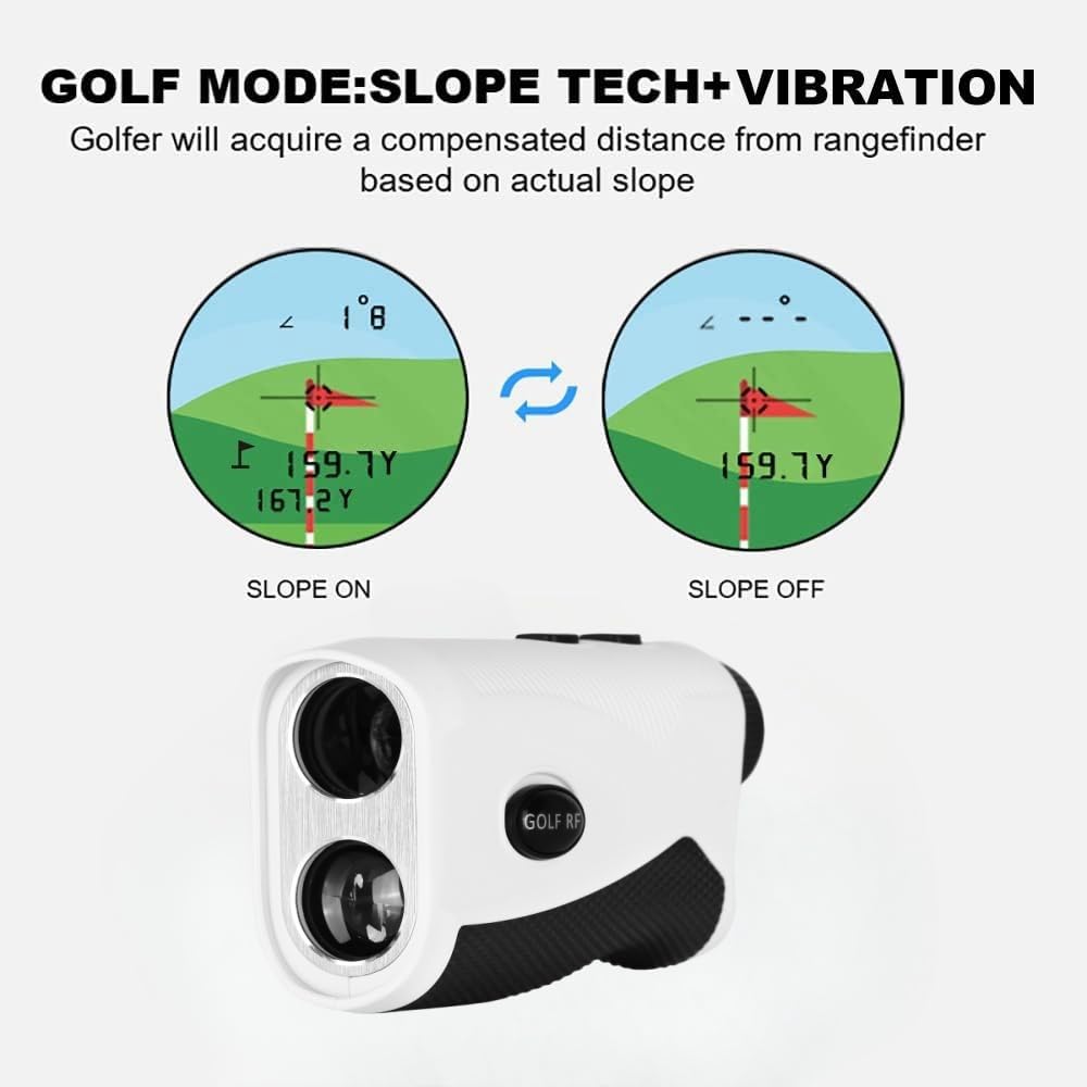 Golf Laser Entfernungsmesser 600M/1100M mit Slope-Schalter, Magnetstreifen, Entfernungsmesser 7X Vergrößerung, Turniermodus, Fast Flag-Lock mit Pulsvibration für Golf