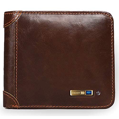 Dxyap Geldbörse Herren Leder Intelligente Bluetooth-Diebstahlsicherung Schutz Geldbeutel Kartenfächer Kleine Portemonnaie Herren Brieftasche Herren Geldbörsen Leder Viele Fächer,Coffee Cover