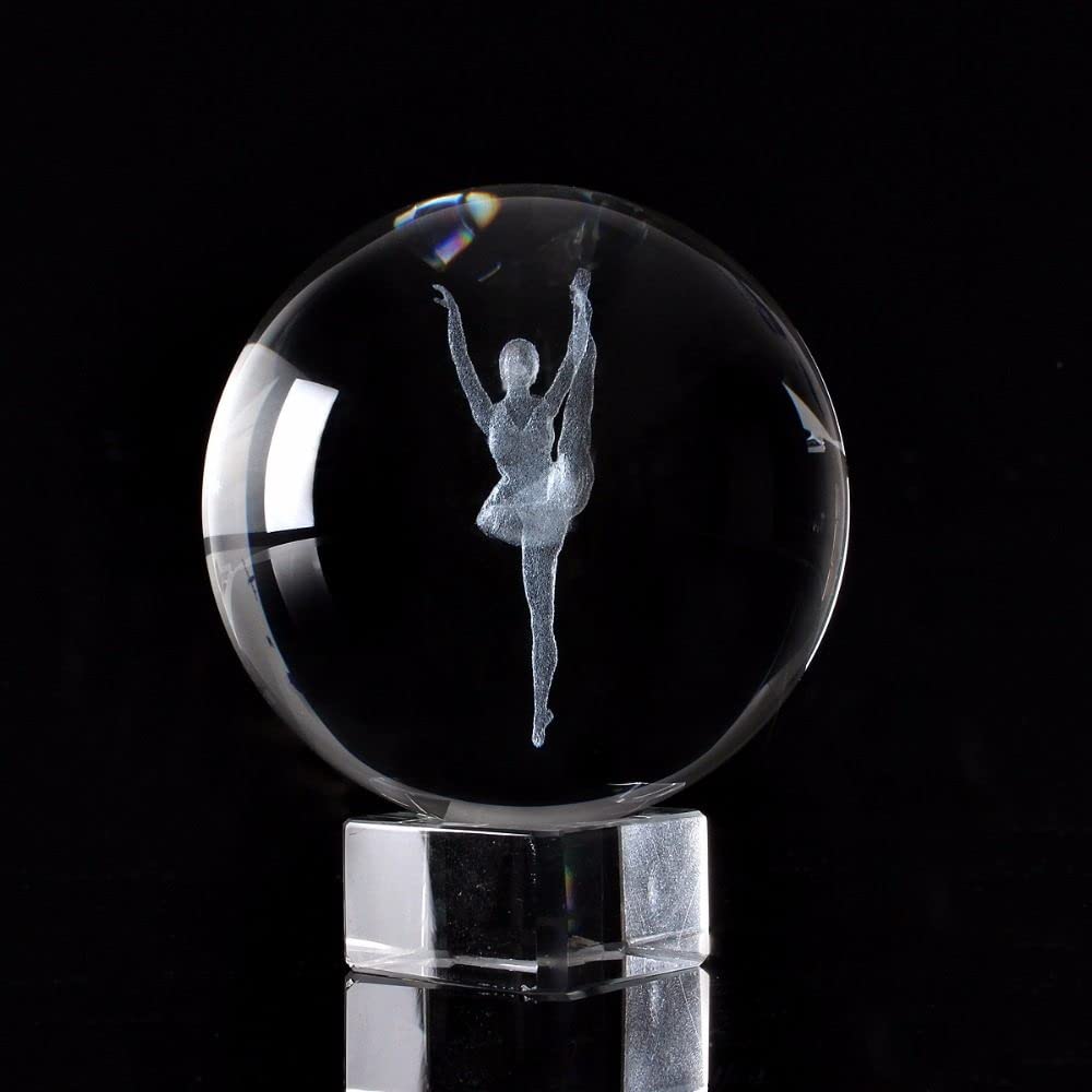 6/8cm przezroczysta kryształowa kula 3D grawerowana baletnica szklana kula dekoracyjna Feng Shui akcesoria do dekoracji miniaturowe prezenty, z kryształową podstawą, 80mm