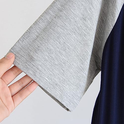 Men's Nightshirt Cotton Raglan Sleepwear Short Sleeve Pajama Dress Round Neck Sleep Shirt Splicing Nightgown3