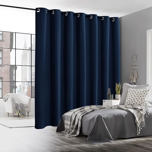 Image of RYB HOME Blackout Sliding Door Curtain, Thermal Insulated&Privacy Drape for Patio /Living Room /Bedroom, Extra Wide Room Divider Curtain, Window Treatment, Navy Blue, W100 x L84, 1 Panel