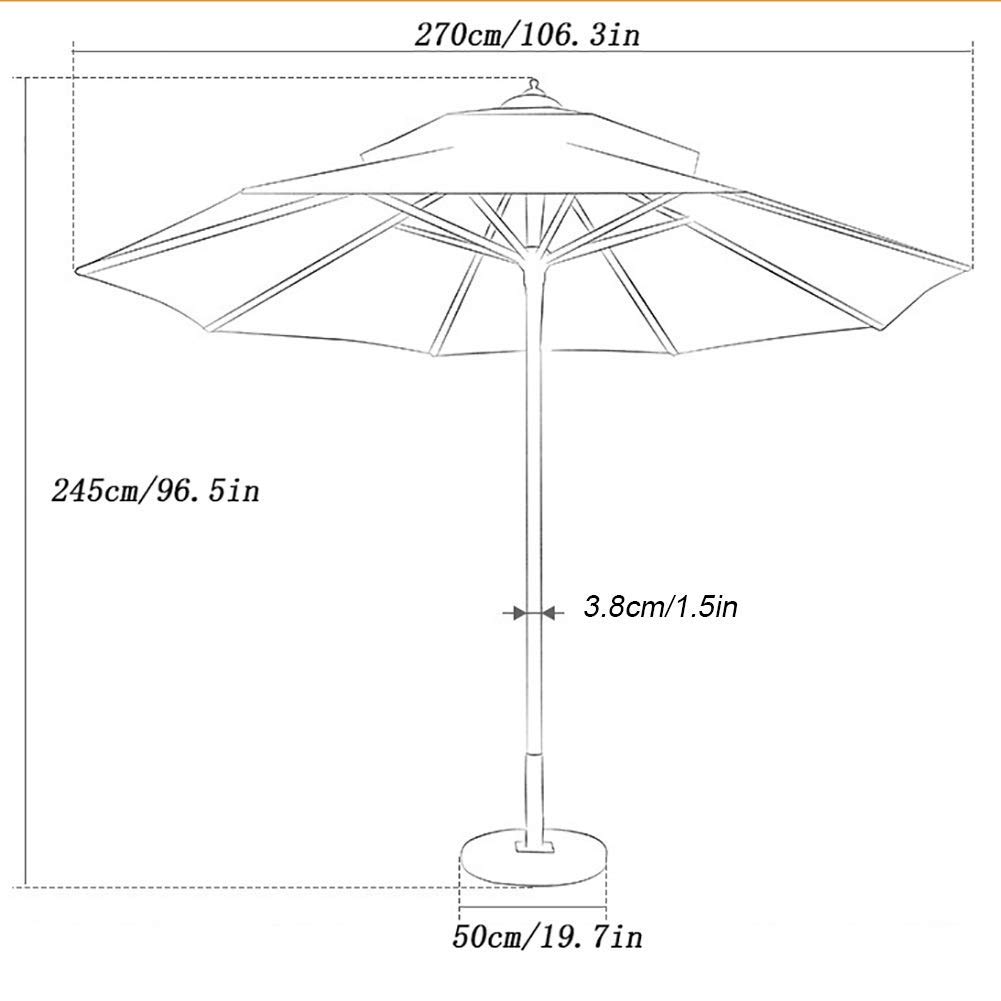 XJBTBA Ombrellone Ombrellone da 8,9 Piedi Ombrellone da Patio Piscina/Gazebo Ombrellone con Base in Cemento Stabile, Osso per Ombrello Rinforzato a Doppio Strato, Antivento (Colore : Khaki)