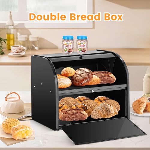 Esilihom Extra-large Bread Bin, Bread Bins for Kitchen, 2-Layer | Large | Roll Top | 40 x 24.5 x 32.5cm, Black - Cosy Home Interiors Esilihom Extra-large Bread Bin, Bread Bins for Kitchen, 2-Layer | Large | Roll Top | 40 x 24.5 x 32.5cm, Black - Image 3