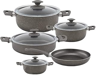 9 Pieces Black Granite Cookware Pan Set Cookware Set Granite Pot pots dark gray pot set Set Black Cookware Set