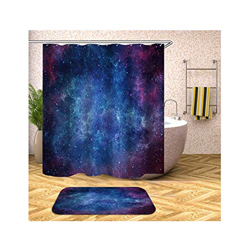 Badematten Set Blau Nachthimmel Duschvorhang Antibakteriell Badezimmerteppich Polyester Badvorhang 150x180CM