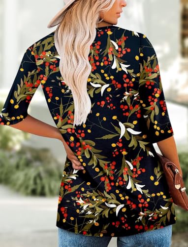 KISSMODA Women's Casual 3/4 Sleeve T-Shirts Round Neck Cute Tunic Tops Basic/Pleated Summer Tops Trendy Spring Blouses