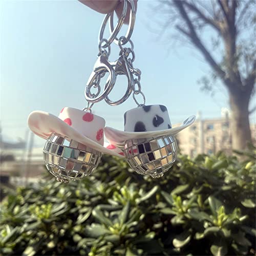COLORFUL BLING Disco Ball Keyring Decoration Mini Cowboy Hat Halloween Party Decoration College Cowgirl Shiny Accessories2