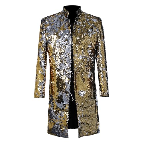 Générique Veste de Costume Homme à Paillettes pour Scène et Soirée, Manteau Long Homme Brillant Éclatant - Look Glamour & Festif, Tenue Brillante et Élégante...