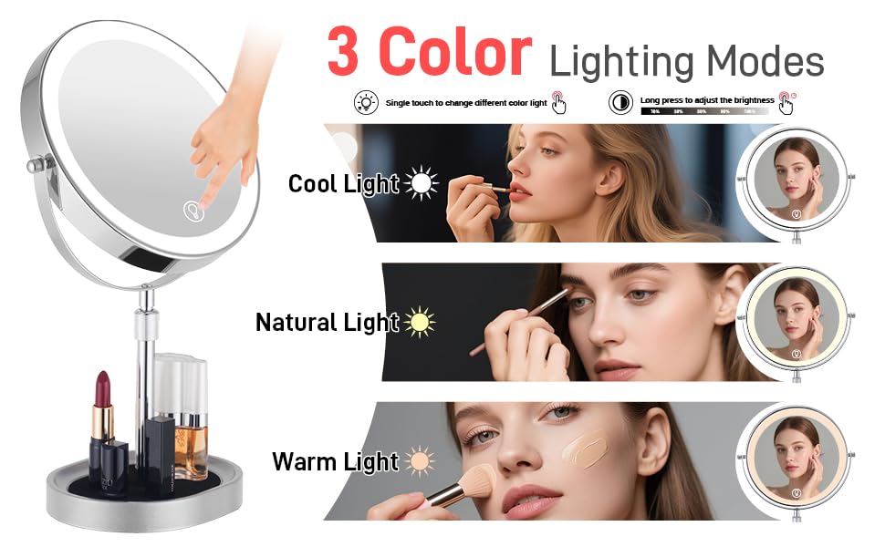 Espejo de Maquillaje Ajustable con Luz Recargable 8 pulgadas miniatura 5