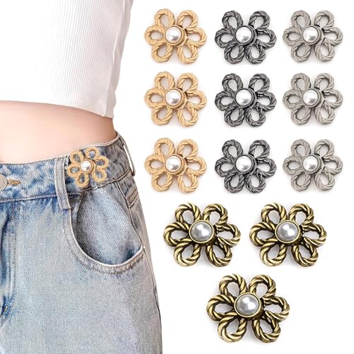 Dfuqanb 12 Stücke Knöpfe Hosen Enger Machen, Hosenknöpfe Zum Stecken, Hose Enger Machen Clip, Hosen Knopf Spanner Fastener, Perlen Blumen Einsteller, zum Einstellen von Hosen, Röcken, Kleidern