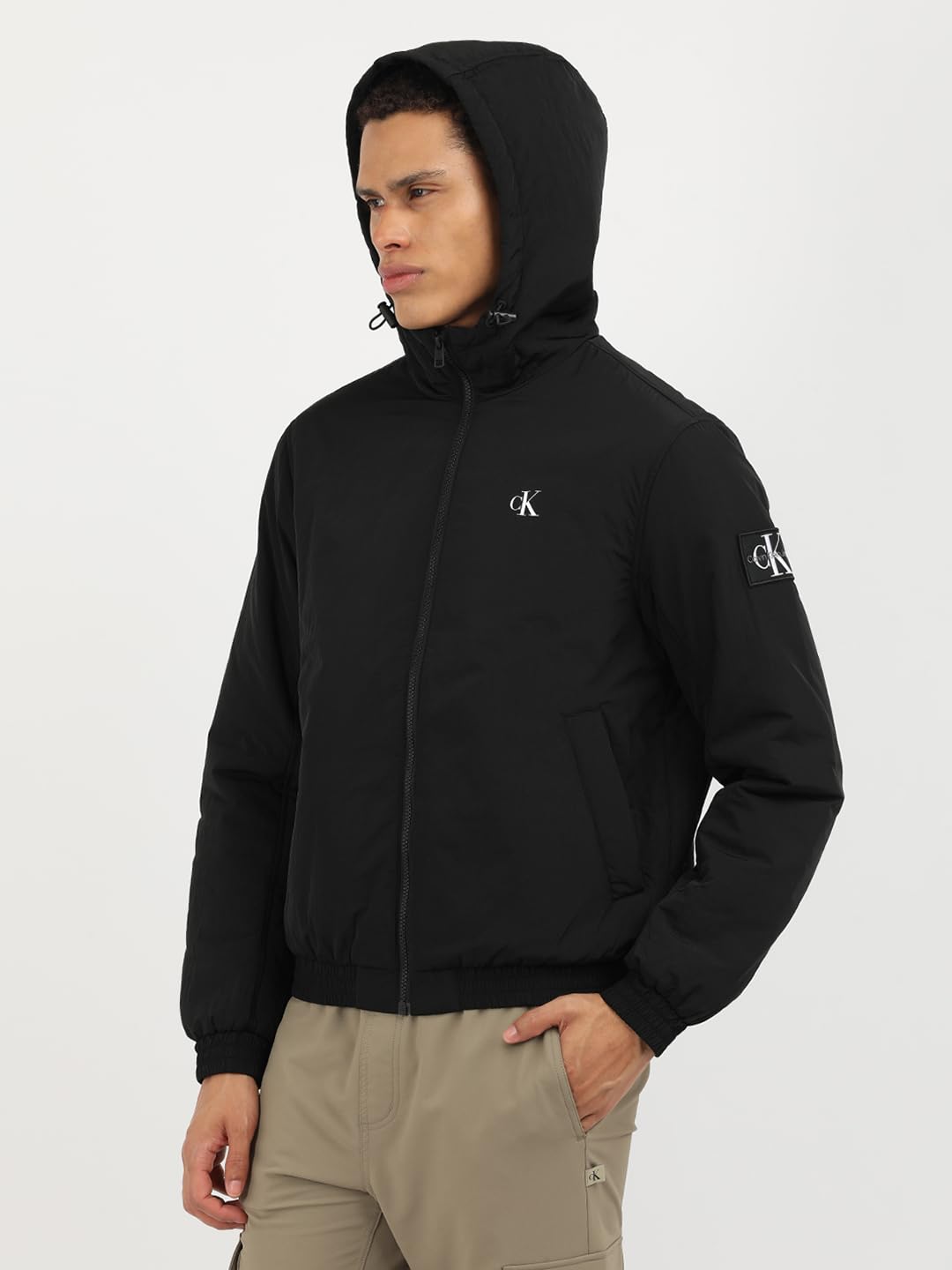 Calvin Klein Jeans Męskie kurtki Harrington z podszewką z kapturem, Ck czarny, XXL