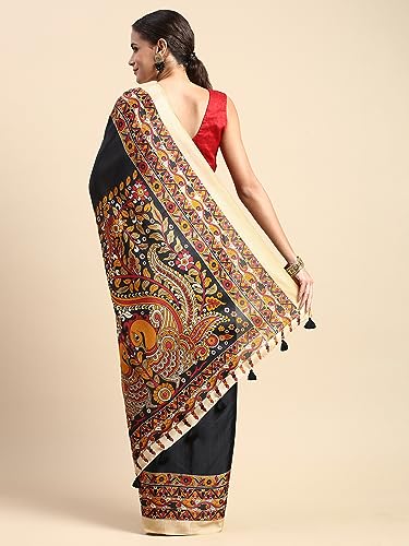Image of RANI SAAHIBA Women's Art Silk Kalamkari Saree With Blouse Piece