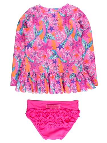 Image of RuffleButts Baby /Toddler Girls Scalloped Long Sleeve Rash Guard 2-Piece UPF50+ Sun Protected Swimsuit