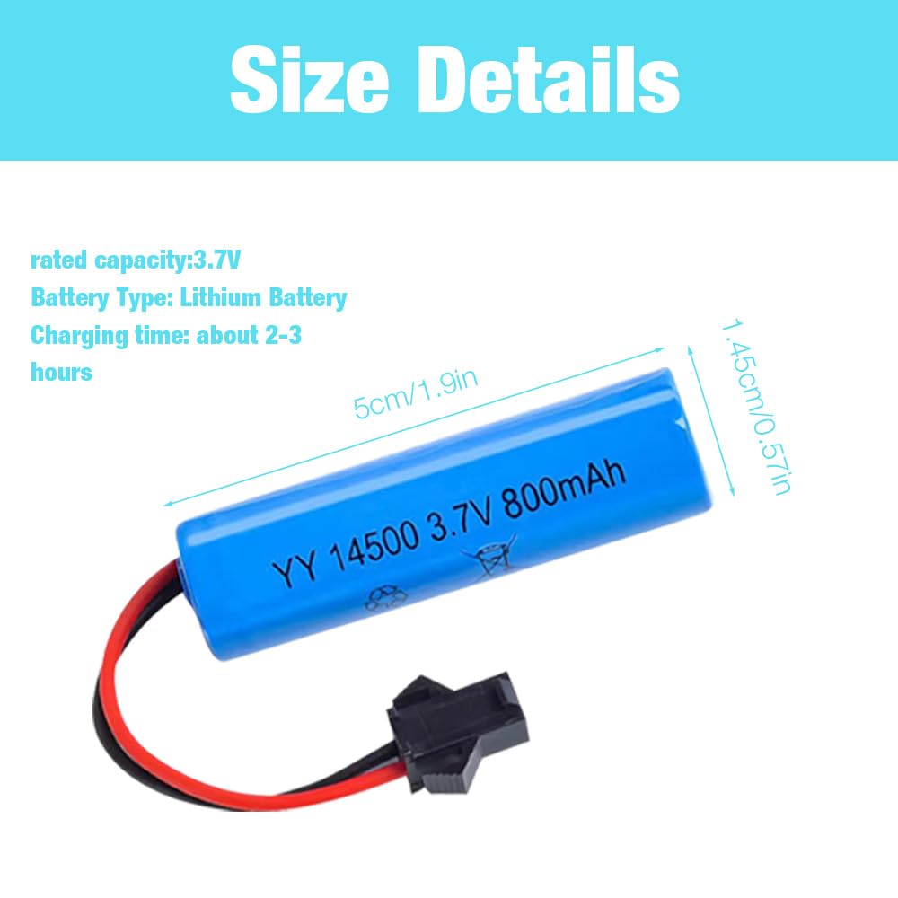 Akumulator litowo-jonowy 3,7 V 800 mAh, 6 sztuk akumulatorów litowych Lon ze złączami SM-2P i ładowarką USB, 14500 RC akumulatory do samochodów RC, czołgów, wózków spacerowych, łodzi