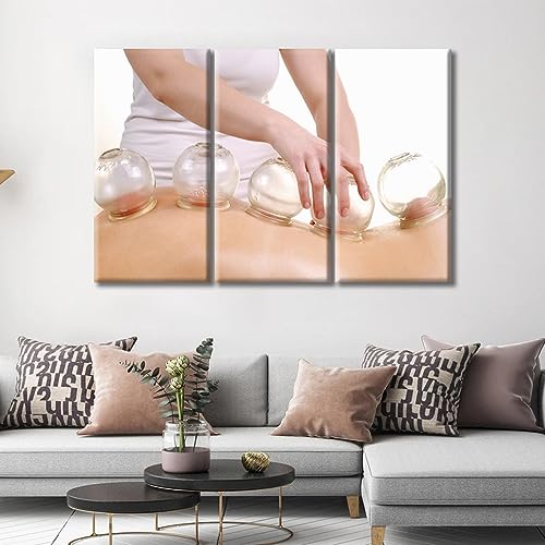 Image of Cupping Massage Wall Art Traditional Chinese Cupping Therapy Posters Wall Art for Living Nosocomium 3 Panels Art Prints Giclee Wooden Framed Gallery-Wrapped Ready to Hang (60 inch Wx40 H)