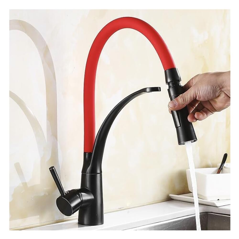 Kitchen Mixer Sink Faucet Brass Torneira Tap Kitchen Faucets Hot Cold Deck Mounted Bath Mixer Tap XT-145(Red with Black)
